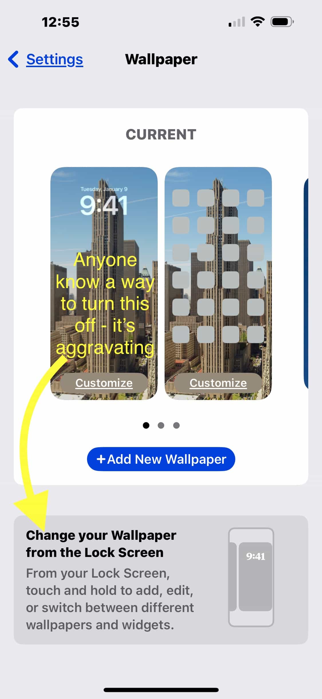 iphone disable lock screen wallpaper change