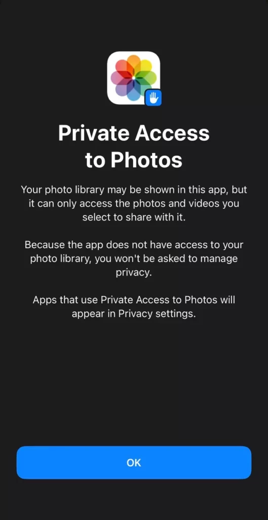 In iPhone apps are now listed as Private access which does not let import photos from iPhone