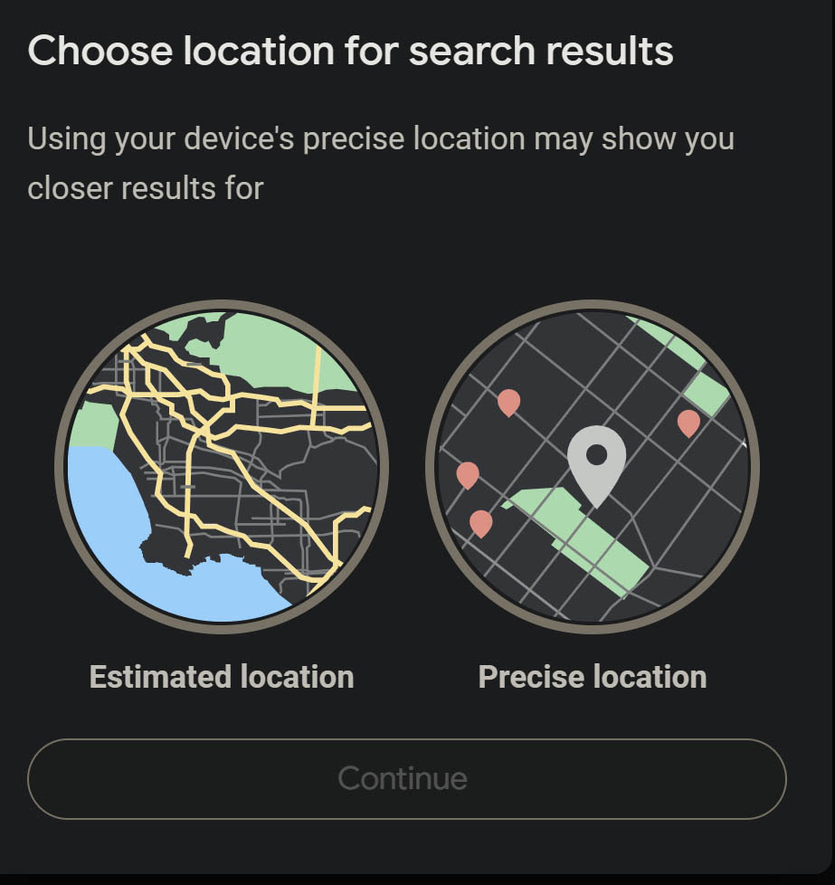 disable Choose location for search results