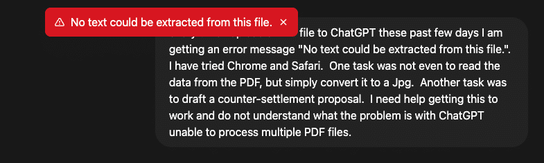 How to fix ChatGPT "No Text Could Be Extracted from This File" for PDF Files