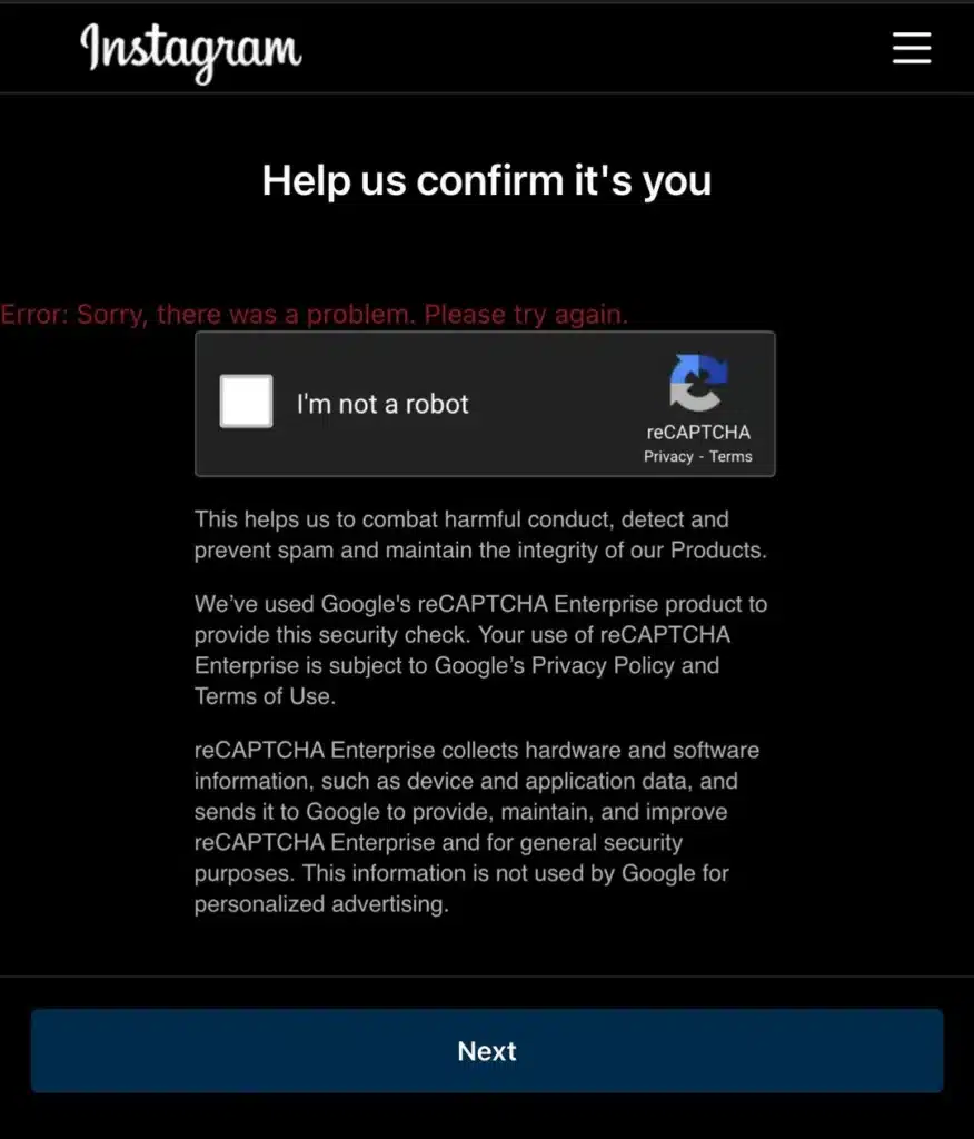 Instagram ReCaptcha Fail 2025