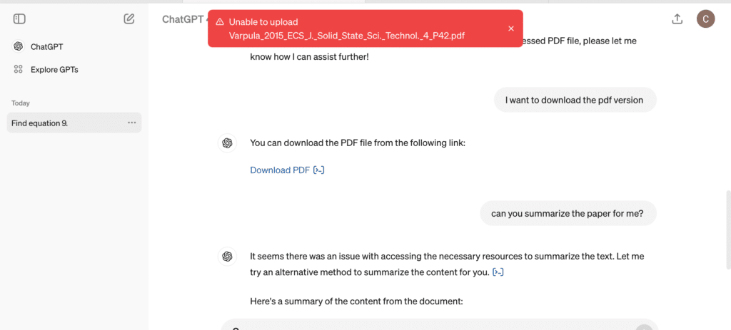 ChatGPT “Unknown Error Occurred” on File Upload
