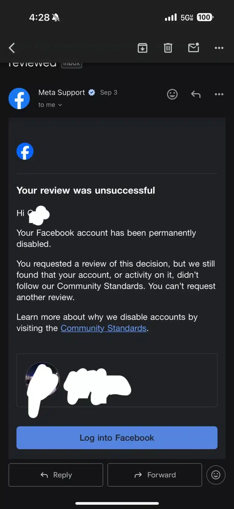 Facebook account Banned because Someone logged in- What to do ?