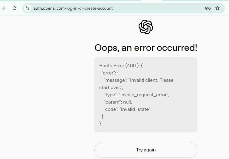 chatGPT error 409